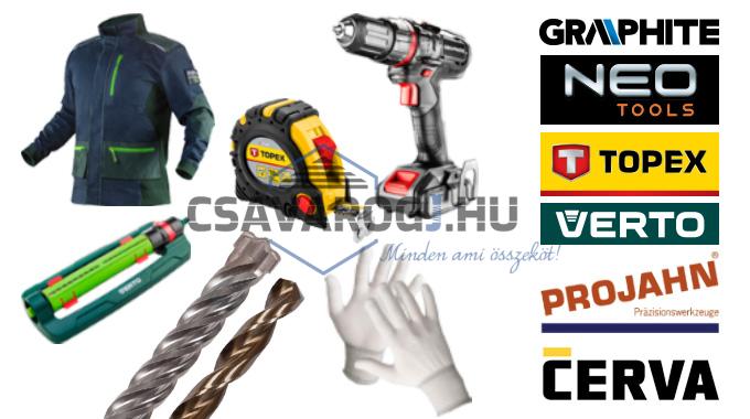 Gépek, szerszámok, munkaruházat, kerti eszközök
